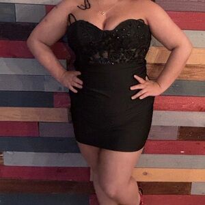 Chic Black Mini Dress with Lace Detailing